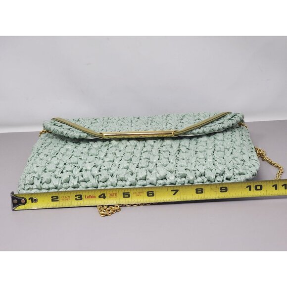 Vintage Rodo Raffia Woven Mint Green Clutch Gold Chain Snap Closure‎ - Picture 9 of 10